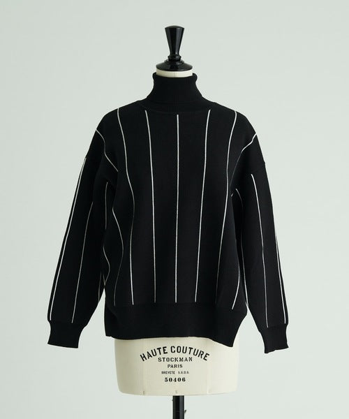 STRIPE TURTLE NECK KNIT TOP（MMK-057）| KAAM