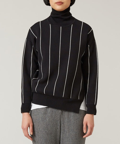 STRIPE TURTLE NECK KNIT TOP（MMK-057）| KAAM